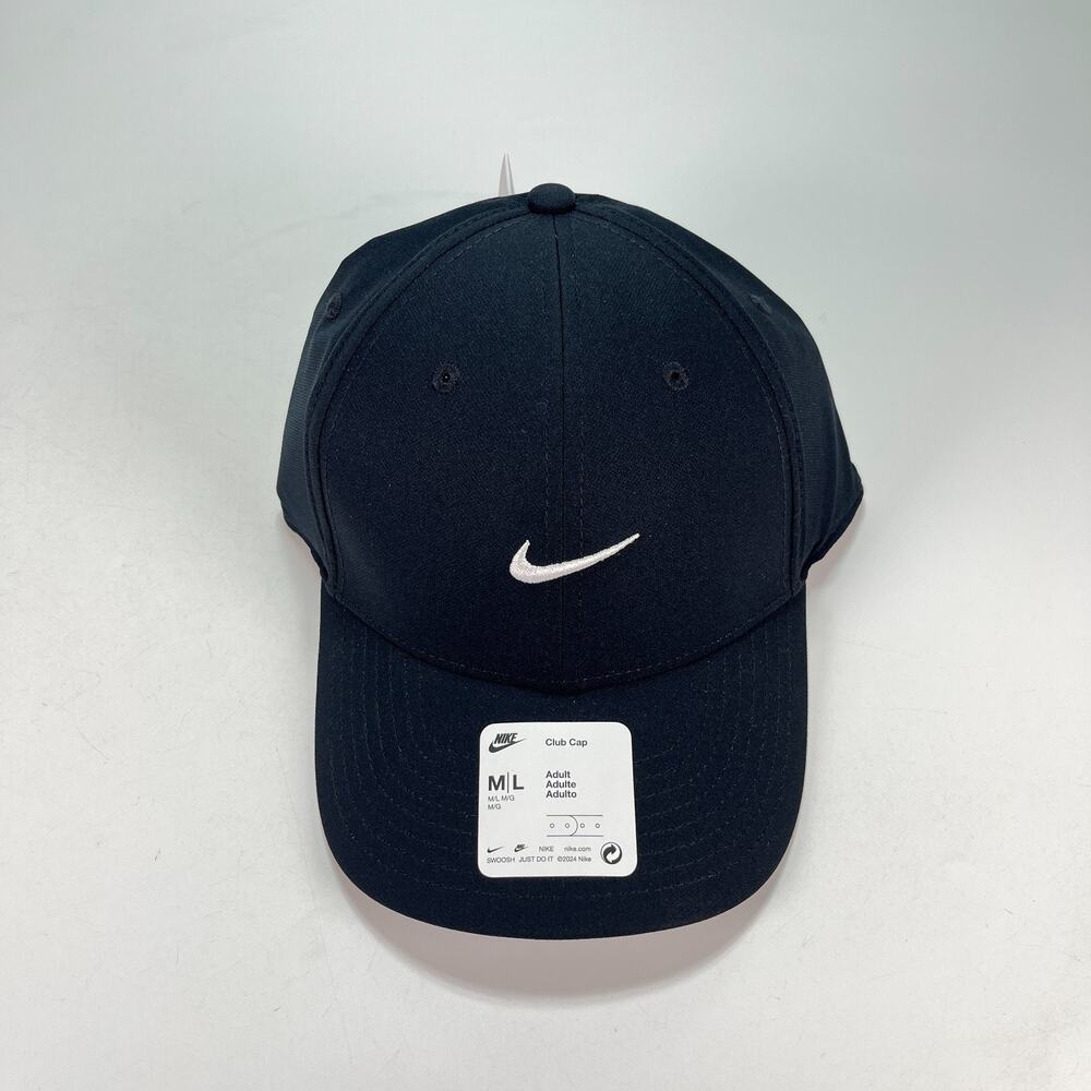 Nike Dri-FIT Black Structured Swoosh Mid Depth Baseball Club Cap FV5563-010 M/L - Picture 2 of 5